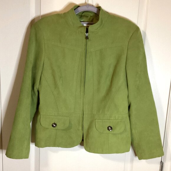 Laura Petites Women's Faux Suede Green Jacket Blazer Size 6 Lined Office Casual - Picture 1 of 9